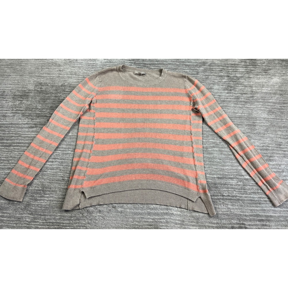 Banana Republic Sweater Womens M Taupe Coral Striped Crew Neck High-Low Pullover
